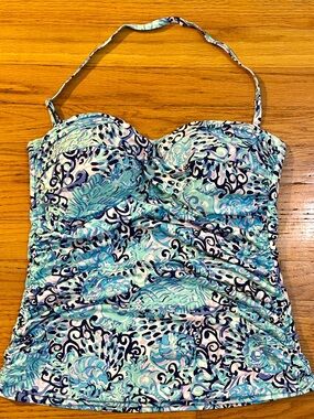 Lilly Pulitzer Size 14- Flamenco Tankini top only in vibrant "Light Aqua Spritz"